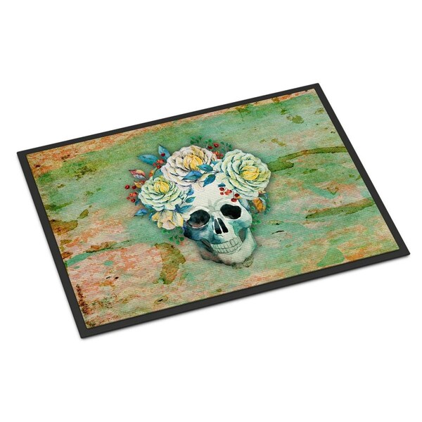 Carolines Treasures Day of the Dead Skull with Flowers Indoor or Outdoor Mat, 18 x 27 in. BB5124MAT - main